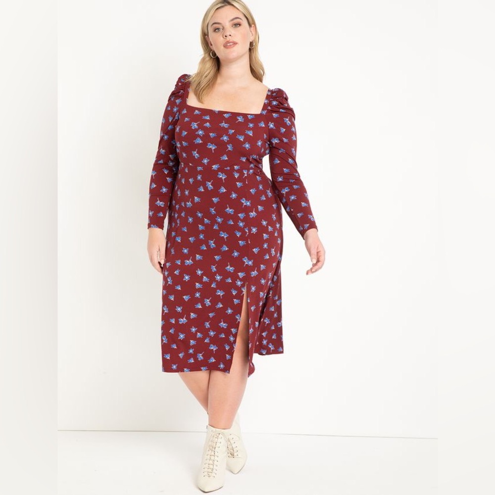 Eloquii puff sleeve square neck midi dress size 14